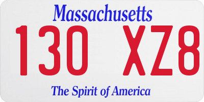MA license plate 130XZ8