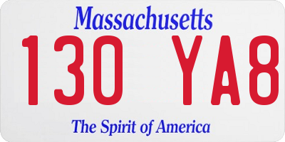 MA license plate 130YA8