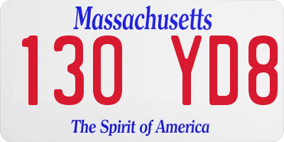 MA license plate 130YD8