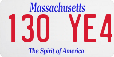 MA license plate 130YE4