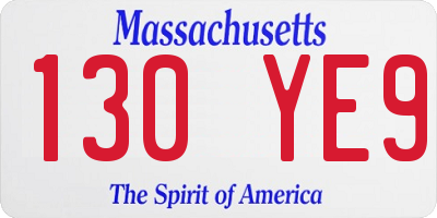 MA license plate 130YE9