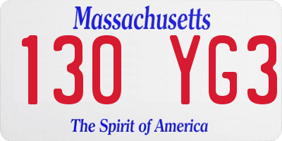 MA license plate 130YG3