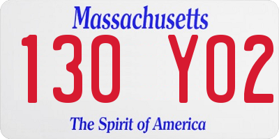 MA license plate 130YO2