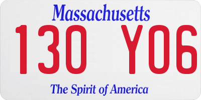 MA license plate 130YO6