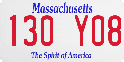 MA license plate 130YO8