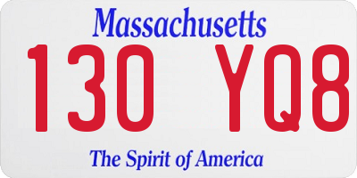 MA license plate 130YQ8