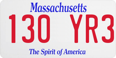 MA license plate 130YR3