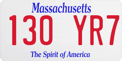 MA license plate 130YR7