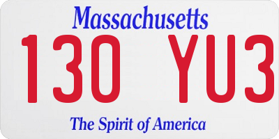 MA license plate 130YU3