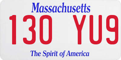 MA license plate 130YU9