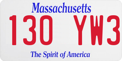 MA license plate 130YW3
