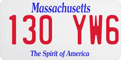MA license plate 130YW6