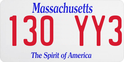 MA license plate 130YY3