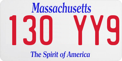 MA license plate 130YY9