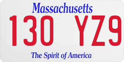 MA license plate 130YZ9