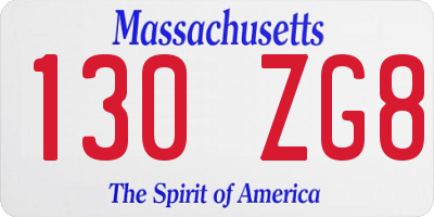 MA license plate 130ZG8