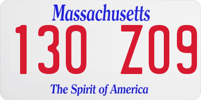 MA license plate 130ZO9