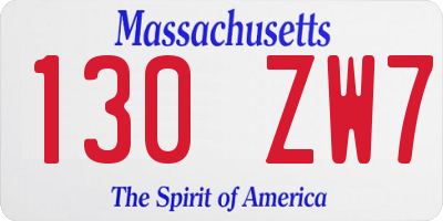 MA license plate 130ZW7