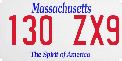 MA license plate 130ZX9