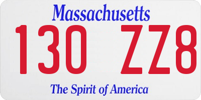 MA license plate 130ZZ8