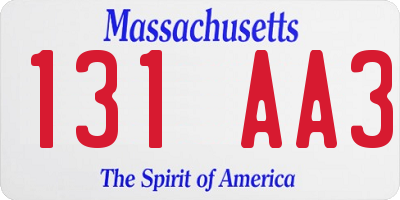 MA license plate 131AA3