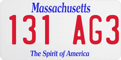 MA license plate 131AG3