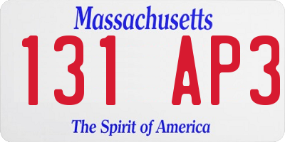 MA license plate 131AP3
