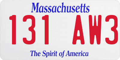 MA license plate 131AW3
