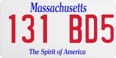 MA license plate 131BD5
