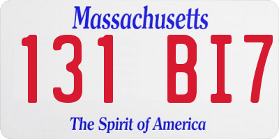 MA license plate 131BI7