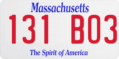 MA license plate 131BO3