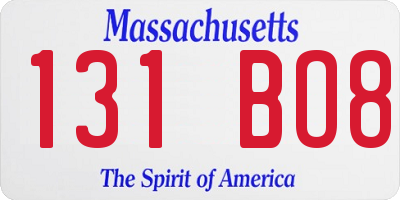 MA license plate 131BO8