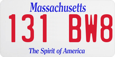 MA license plate 131BW8