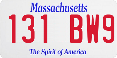 MA license plate 131BW9