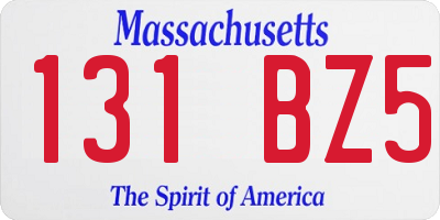 MA license plate 131BZ5