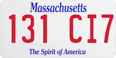 MA license plate 131CI7
