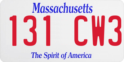 MA license plate 131CW3