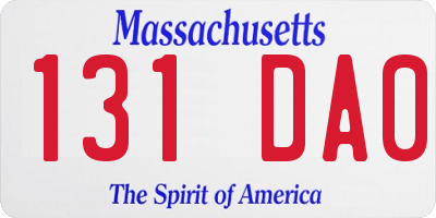 MA license plate 131DA0