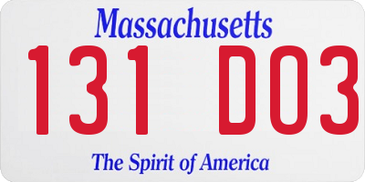 MA license plate 131DO3