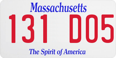 MA license plate 131DO5