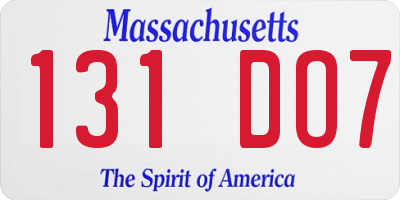 MA license plate 131DO7