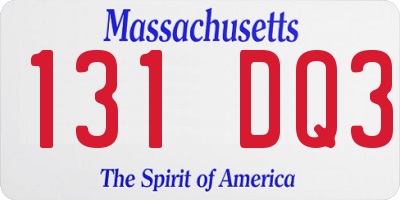 MA license plate 131DQ3
