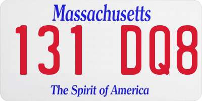 MA license plate 131DQ8