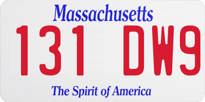 MA license plate 131DW9