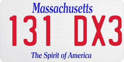 MA license plate 131DX3