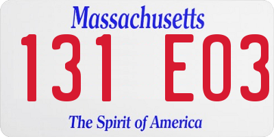 MA license plate 131EO3