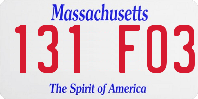 MA license plate 131FO3