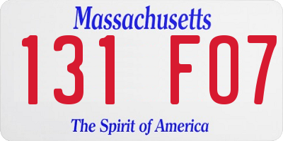 MA license plate 131FO7