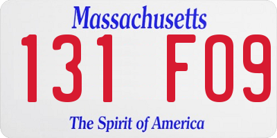 MA license plate 131FO9