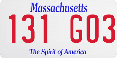 MA license plate 131GO3